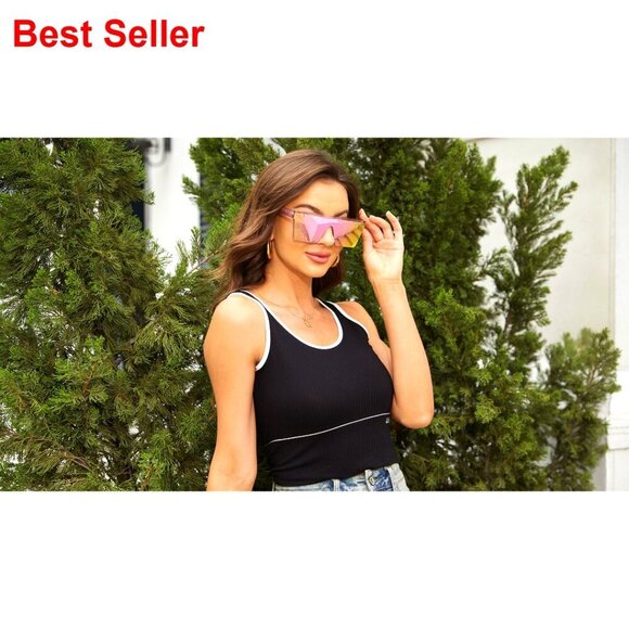 Oversized Square Sunglasses UV400 Protection Flat Top Fashion Shield